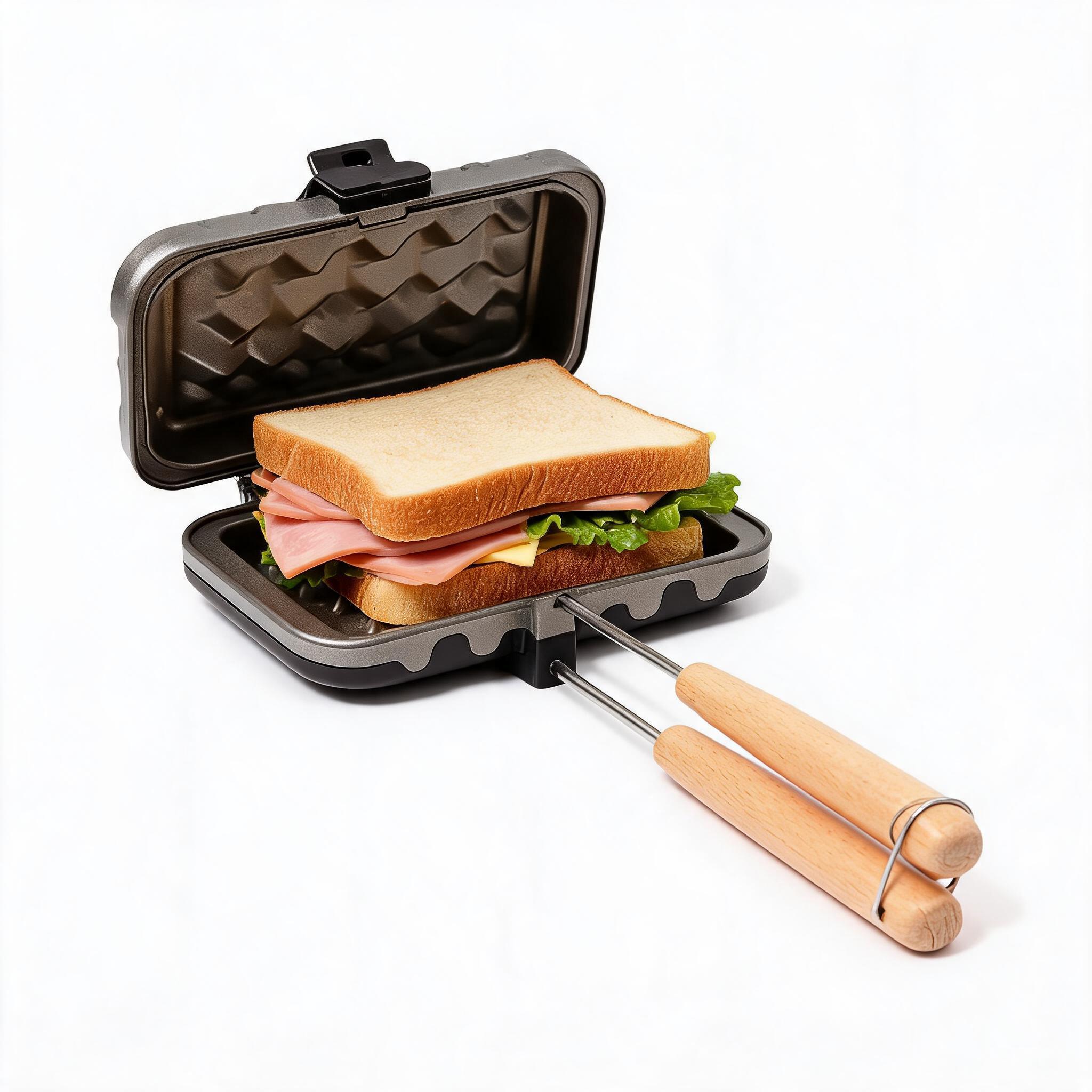 Toaster - Sandwichmaker met houten handvat, draagbare anti-aanbak